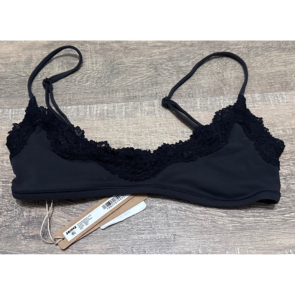 SKIMS Fits Everybody Lace Scoop Bralette Onyx Black XXS FE-BR-SC-0190